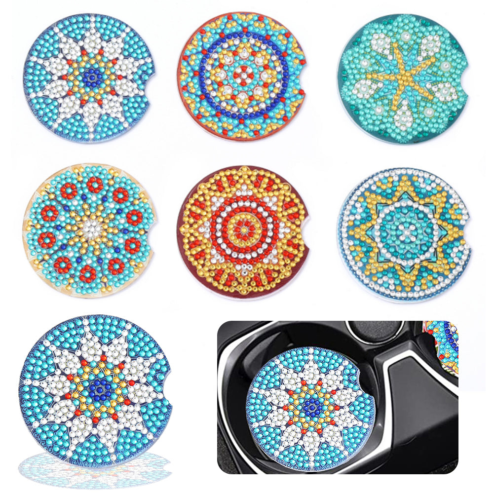 6PCS Acrylic Diamond Painting Car Coasters for Adults Kids Beginner (Mandala)