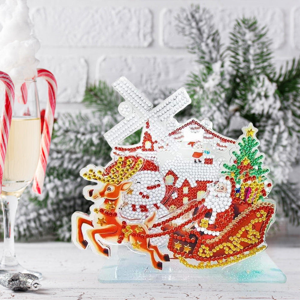 Diamond Painting Ornament Kits for Office Desktop Decor (Santa Delivers Present)