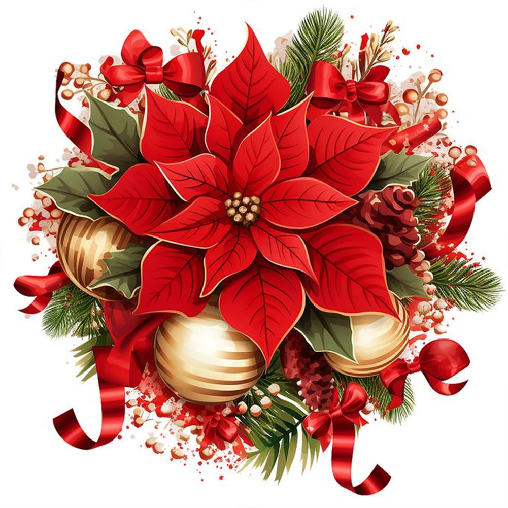 Christmas Red Flowers - Full Round Drill Diamond Painting 30*30CM