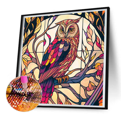 Stained Glass Owl - Full Round Drill Diamond Painting 30*30CM