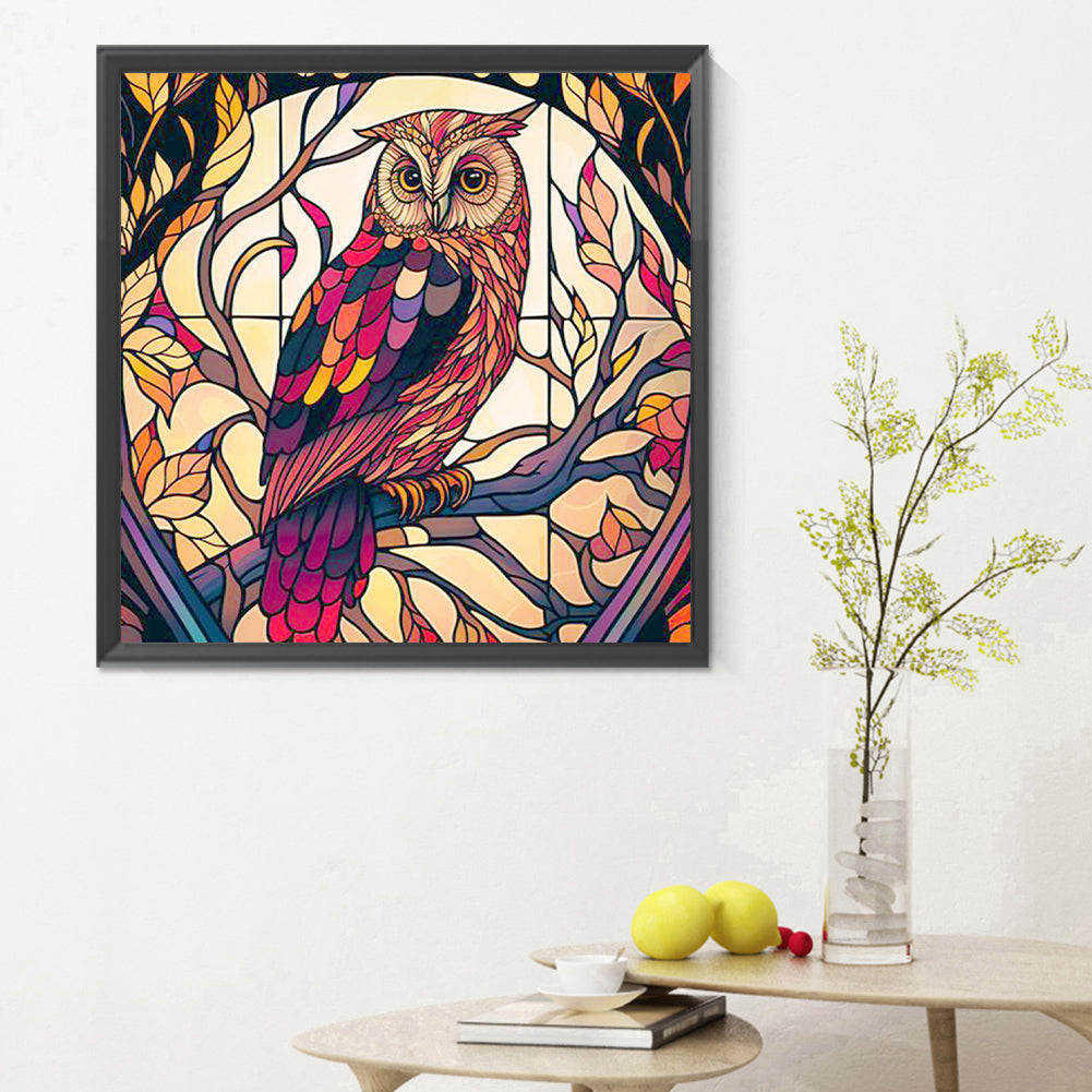 Stained Glass Owl - Full Round Drill Diamond Painting 30*30CM