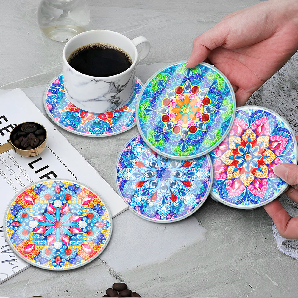 6PCS Acrylic Washable Diamond Painting Crafts Coaster with Holder (Mandala #2)