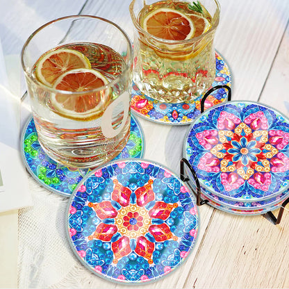 6PCS Acrylic Washable Diamond Painting Crafts Coaster with Holder (Mandala #2)