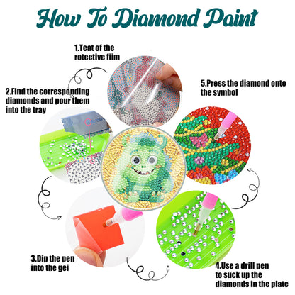 6PCS Acrylic Washable Diamond Painting Crafts Coaster with Holder(Small Monster)