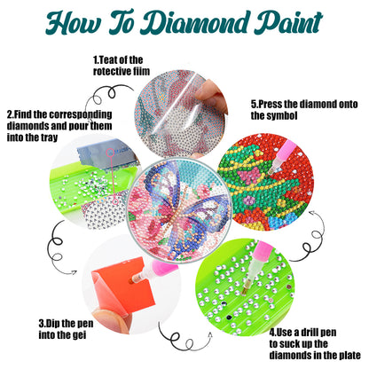 6PCS Acrylic Washable Diamond Painting Crafts Coaster with Holder (Butterfly)