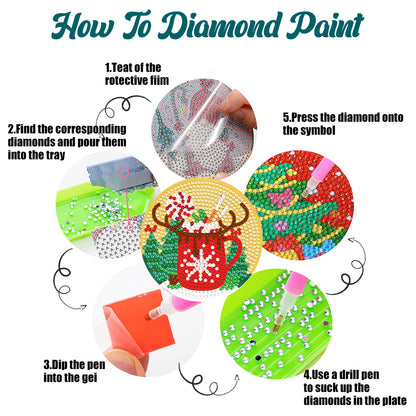 8PCS Christmas Paper Diamond Painting Art Coaster Kit with Holder for Adults(#1)