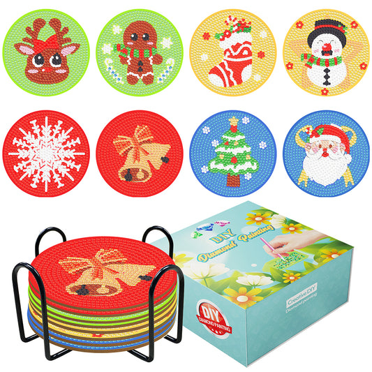 8PCS Christmas Paper Diamond Painting Art Coaster Kit with Holder for Adults(#2)