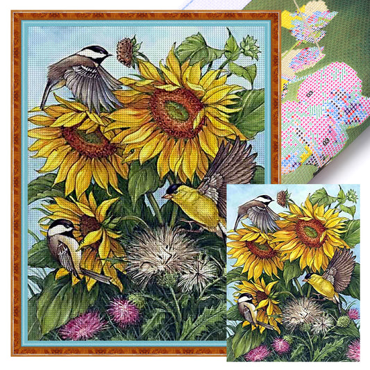 Sunflowers And Birds - 11CT Stamped Cross Stitch 40*55CM