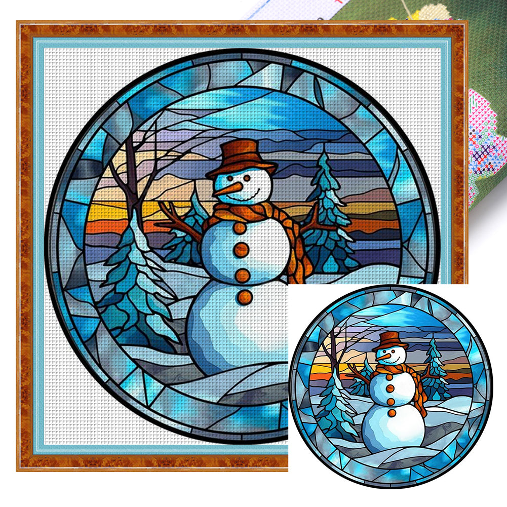 Glass Painting-Snowman - 11CT Stamped Cross Stitch 40*40CM