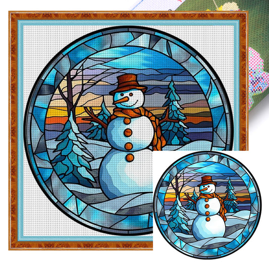 Glass Painting-Snowman - 11CT Stamped Cross Stitch 40*40CM