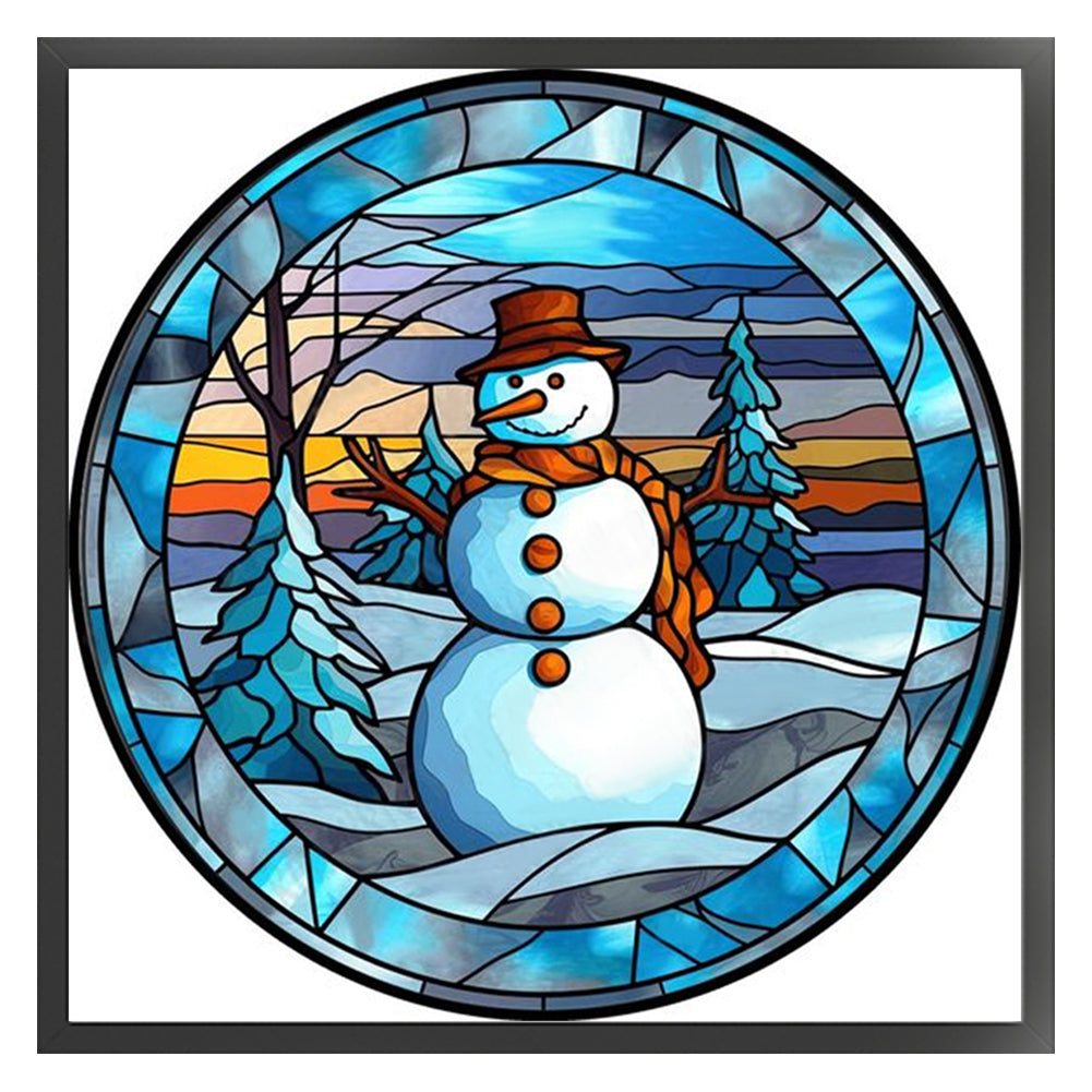Glass Painting-Snowman - 11CT Stamped Cross Stitch 40*40CM