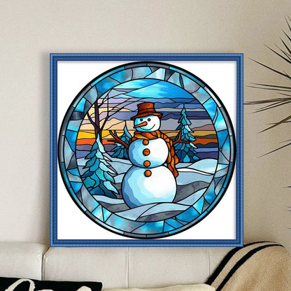 Glass Painting-Snowman - 11CT Stamped Cross Stitch 40*40CM
