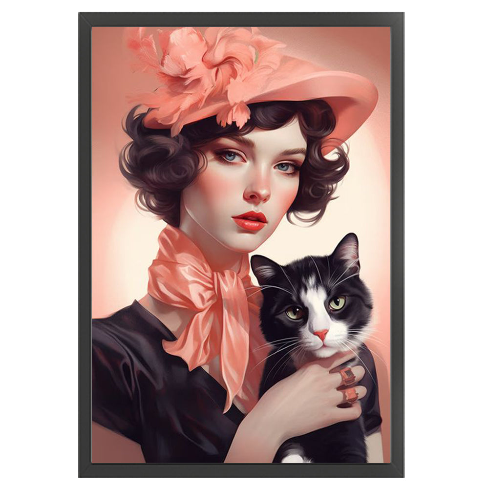 Cat And Lady - 11CT Stamped Cross Stitch 40*60CM