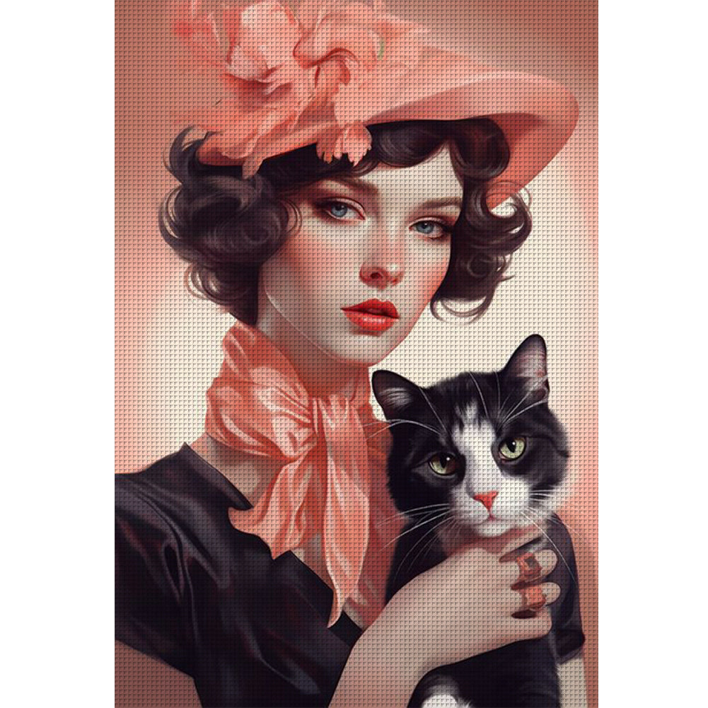 Cat And Lady - 11CT Stamped Cross Stitch 40*60CM