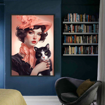 Cat And Lady - 11CT Stamped Cross Stitch 40*60CM