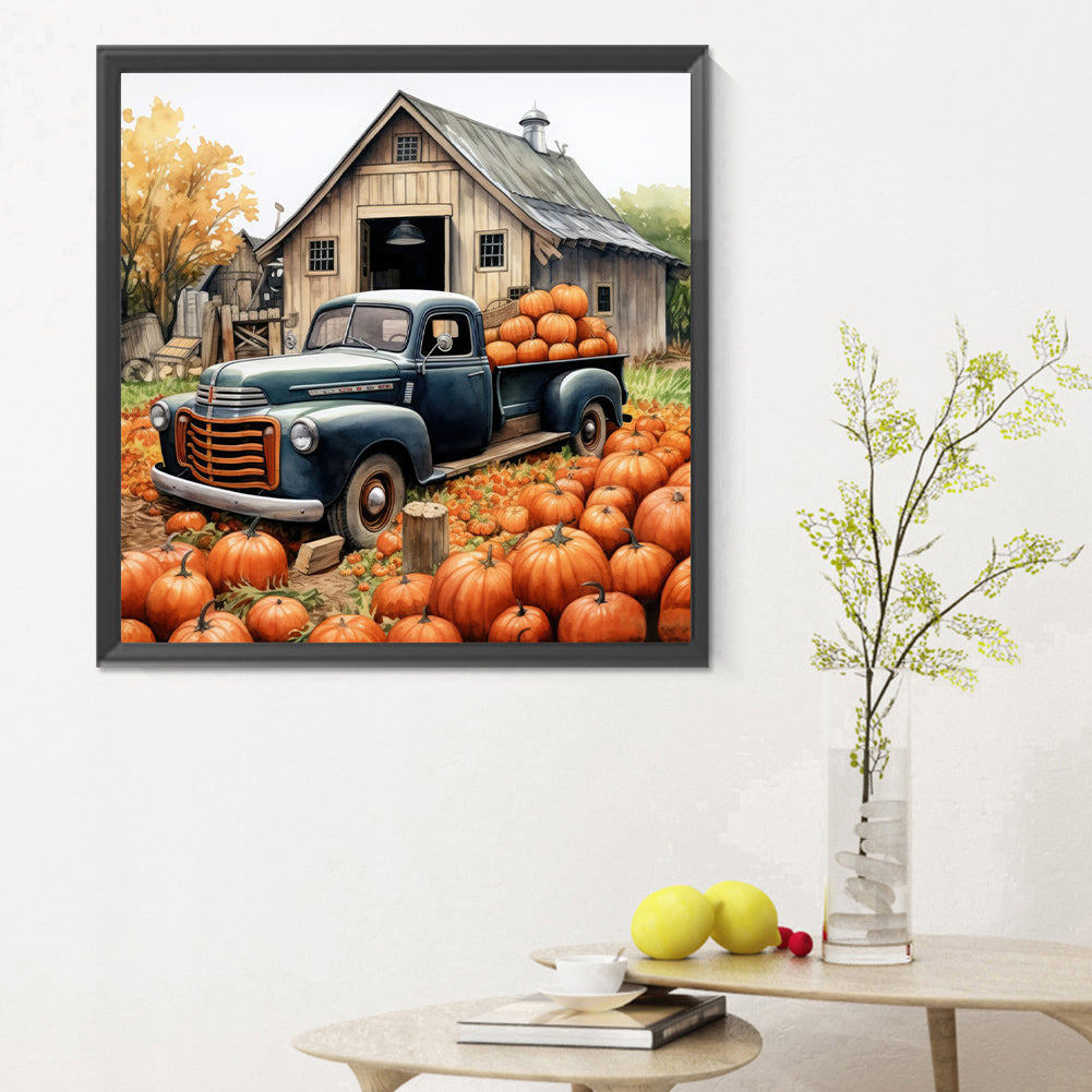 Country Pumpkin Classic Car - Full Round Drill Diamond Painting 30*30CM