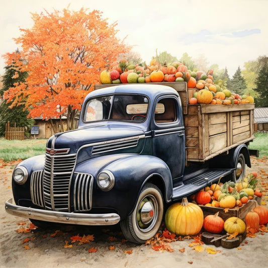 Country Pumpkin Classic Car - Full Round Drill Diamond Painting 30*30CM