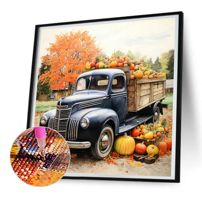 Country Pumpkin Classic Car - Full Round Drill Diamond Painting 30*30CM