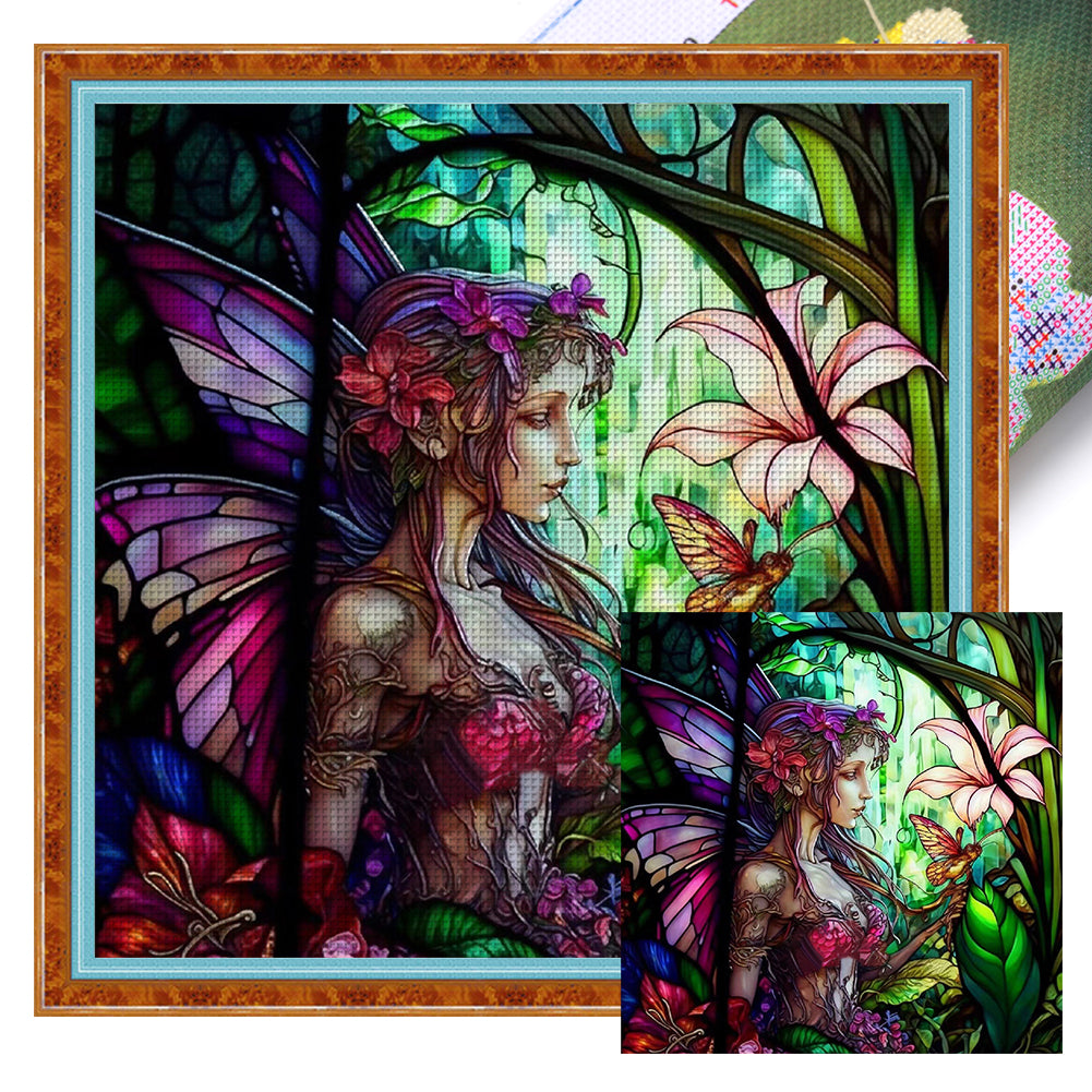 Glass Painting-Elf - 14CT Stamped Cross Stitch 50*50CM