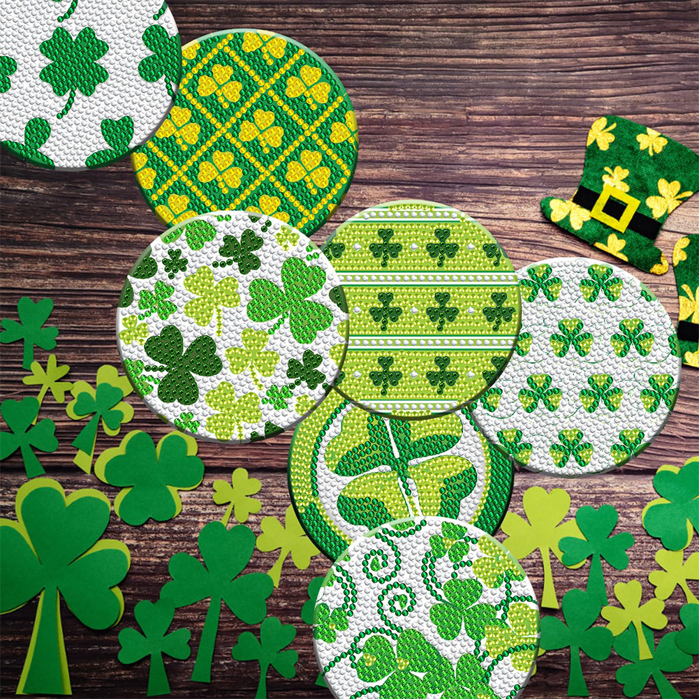 8PCS Wooden Diamond Painting Art Coaster Kit with Holder (Saint Patricks Day #1)