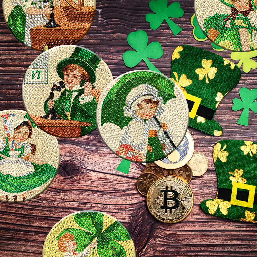 8PCS Wooden Diamond Painting Art Coaster Kit with Holder (Saint Patricks Day #2)