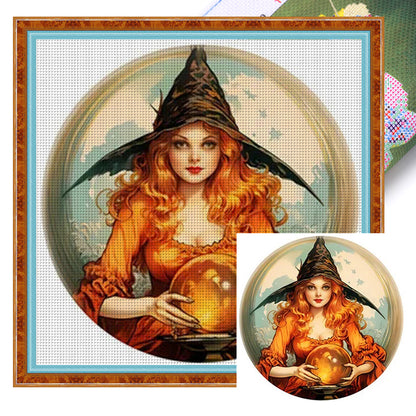 Witch With Crystal Ball - 11CT Stamped Cross Stitch 50*50CM