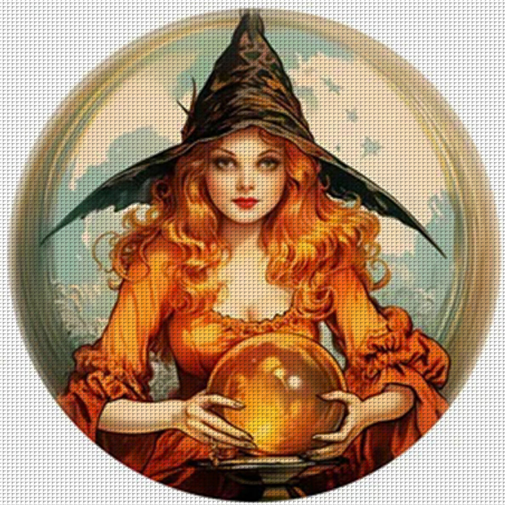 Witch With Crystal Ball - 11CT Stamped Cross Stitch 50*50CM