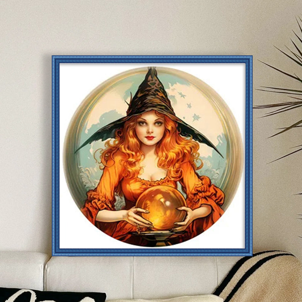 Witch With Crystal Ball - 11CT Stamped Cross Stitch 50*50CM