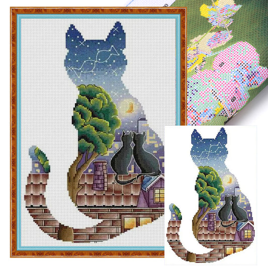 Cat Light And Shadow - 14CT Stamped Cross Stitch 25*36CM