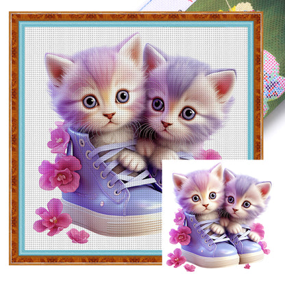 Kitten In Shoe - 18CT Stamped Cross Stitch 30*30CM