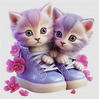 Kitten In Shoe - 18CT Stamped Cross Stitch 30*30CM