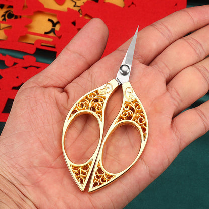 Stainless Steel Leaf Style Mini Scissors for Sewing Crafting 11x5cm (Gold)