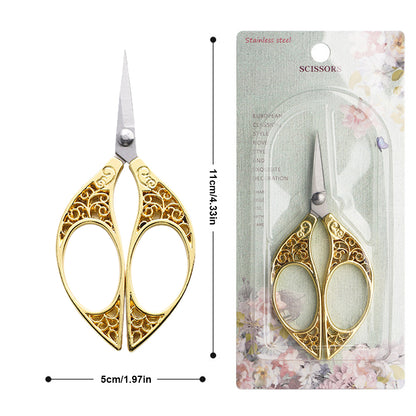 Stainless Steel Leaf Style Mini Scissors for Sewing Crafting 11x5cm (Gold)