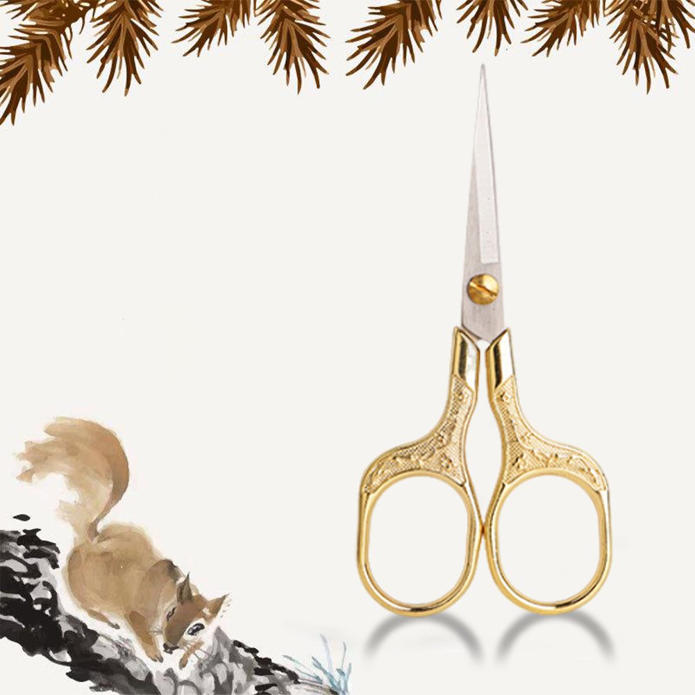 Stainless Steel Plum Blossom Flower Pattern Scissors for Sewing 12.7x6cm (Gold)