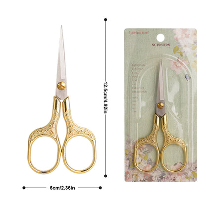 Stainless Steel Plum Blossom Flower Pattern Scissors for Sewing 12.7x6cm (Gold)