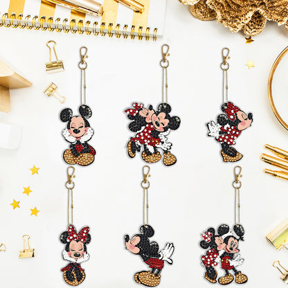 6PCS Mickey Mouse Double Sided Special Shape Diamond Art Keyring for Beginners
