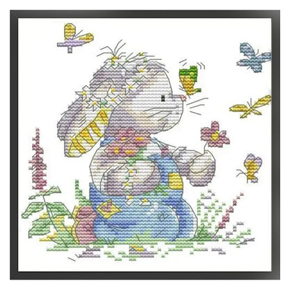 Rabbit And Butterfly 2 - 14CT Stamped Cross Stitch 18*19CM