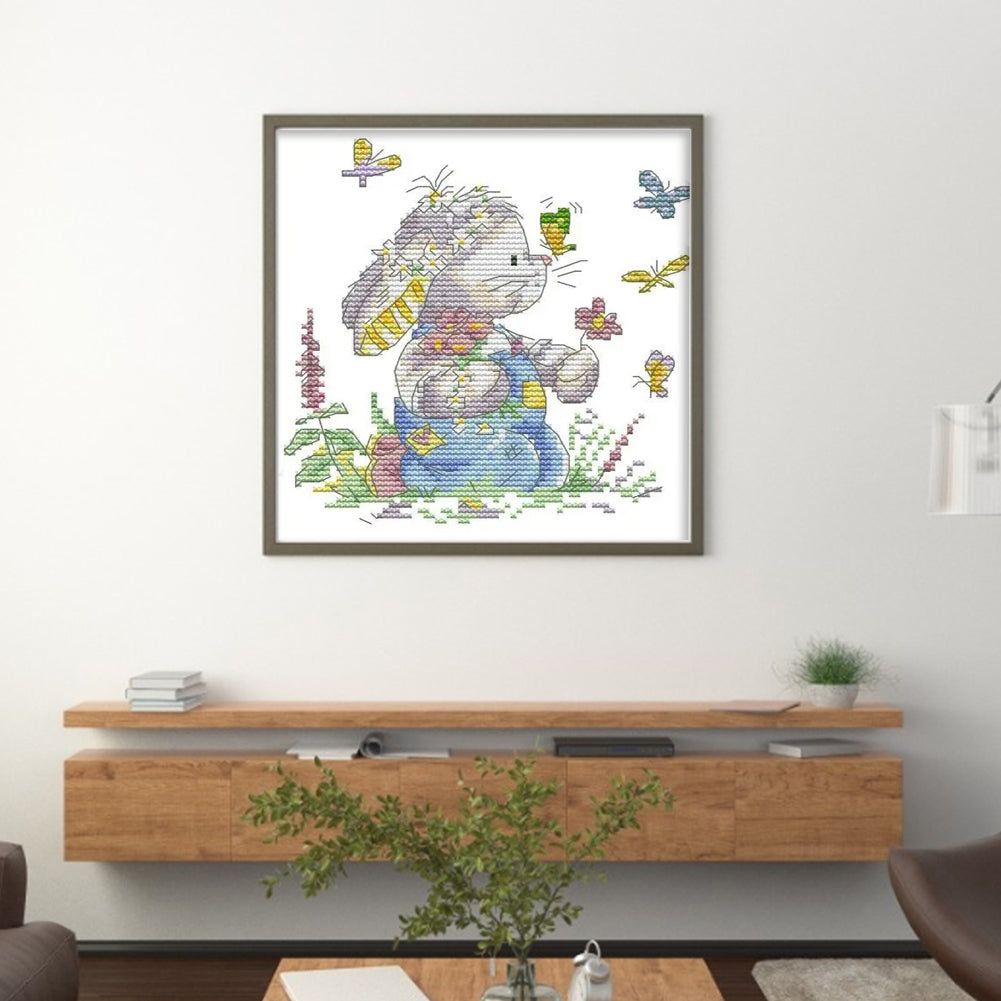 Rabbit And Butterfly 2 - 14CT Stamped Cross Stitch 18*19CM