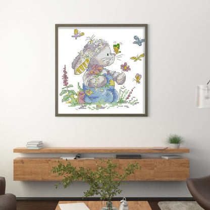 Rabbit And Butterfly 2 - 14CT Stamped Cross Stitch 18*19CM