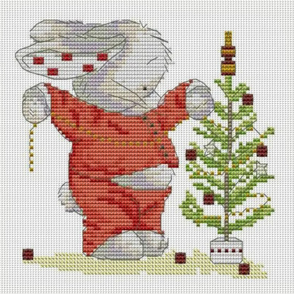 Rabbit And Christmas Tree - 14CT Stamped Cross Stitch 20*20CM