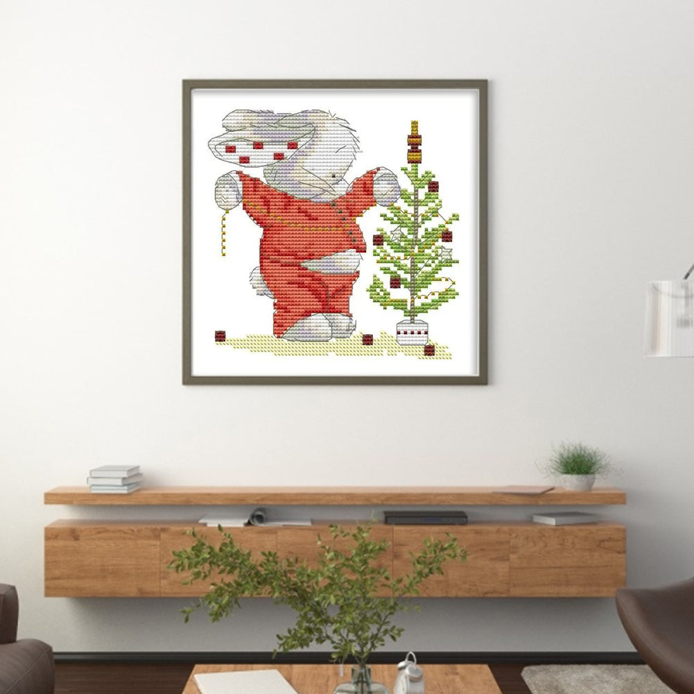 Rabbit And Christmas Tree - 14CT Stamped Cross Stitch 20*20CM