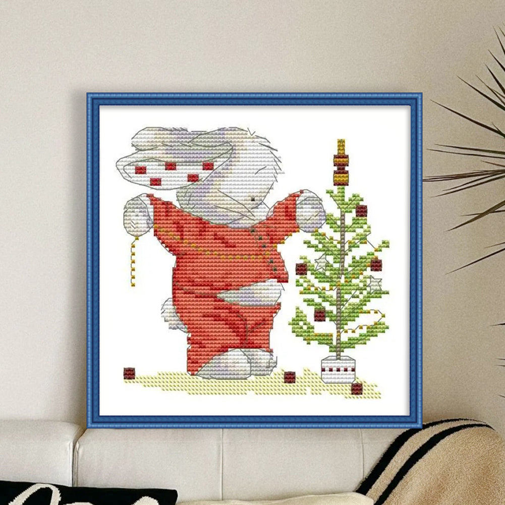 Rabbit And Christmas Tree - 14CT Stamped Cross Stitch 20*20CM