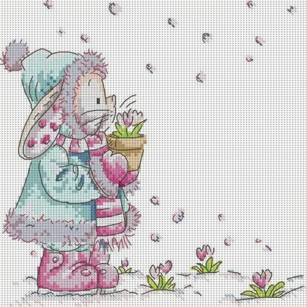 Rabbit And Flowers - 14CT Stamped Cross Stitch 22*25CM