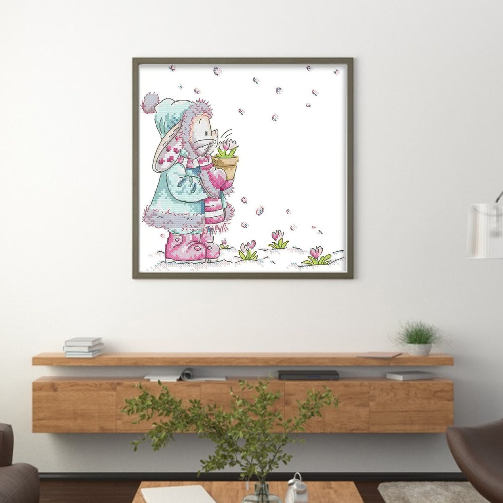 Rabbit And Flowers - 14CT Stamped Cross Stitch 22*25CM