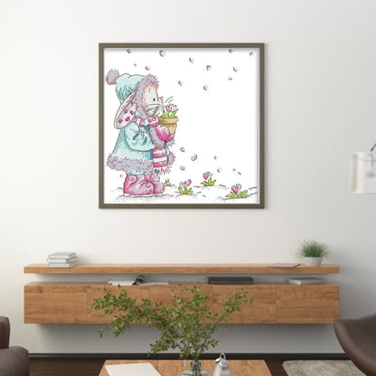 Rabbit And Flowers - 14CT Stamped Cross Stitch 22*25CM