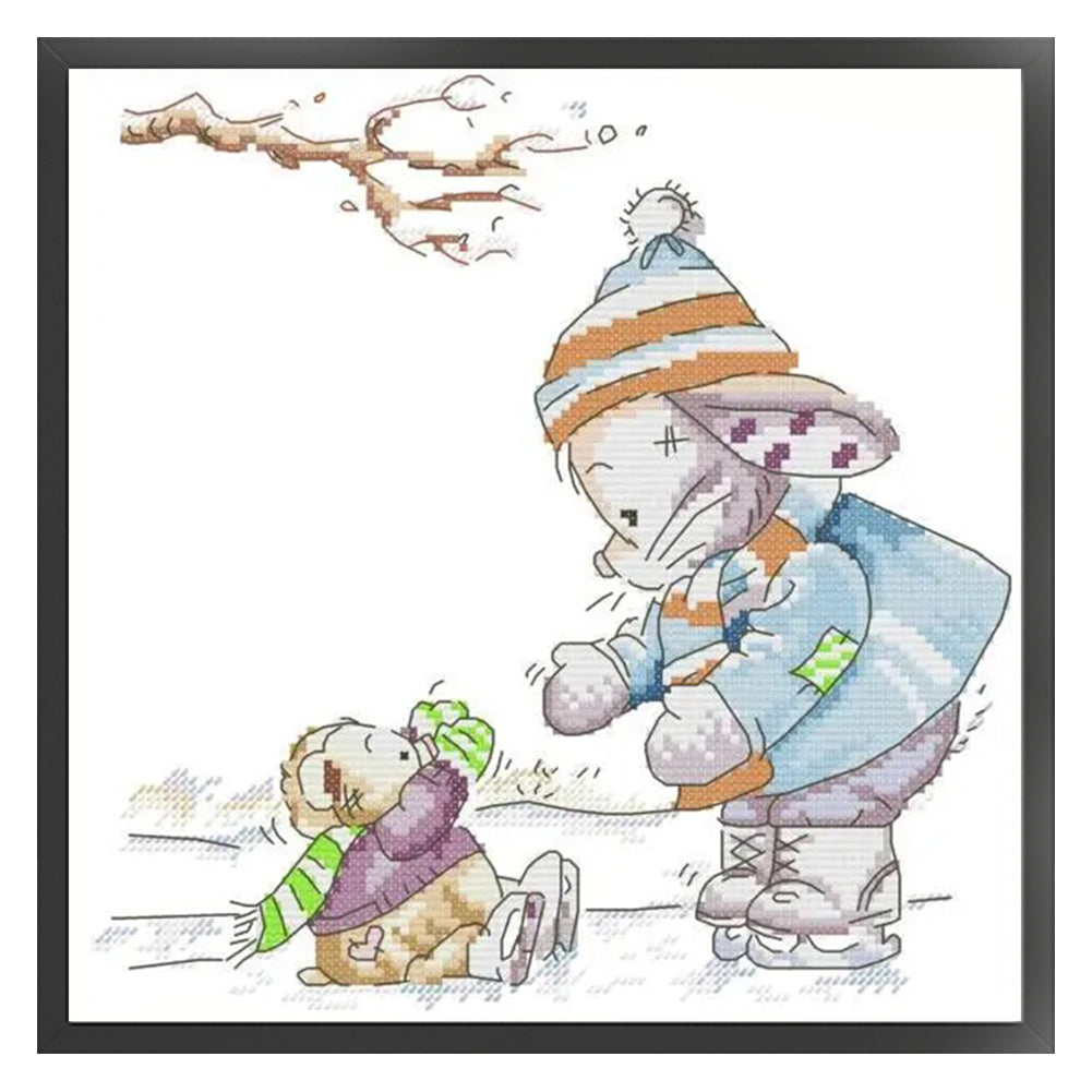 Rabbit Is Skating - 14CT Stamped Cross Stitch 28*28CM