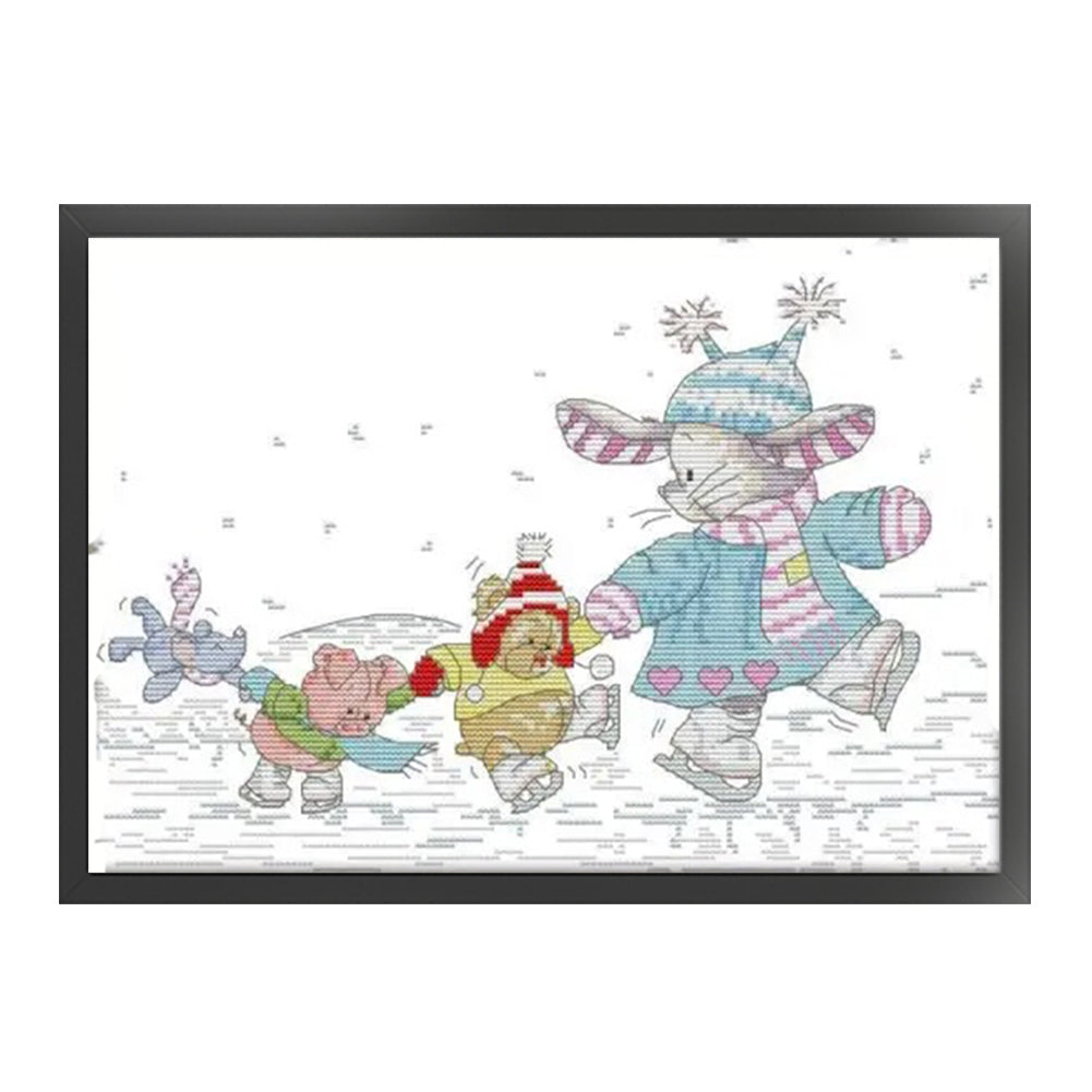 Patch Bunny Skating - 14CT Stamped Cross Stitch 37*28CM