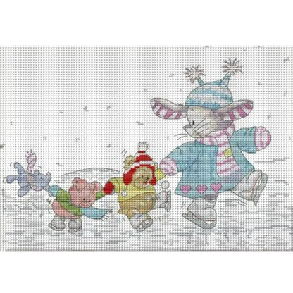 Patch Bunny Skating - 14CT Stamped Cross Stitch 37*28CM