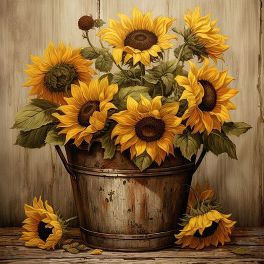 Iron Bucket Sunflower - Full Round Drill Diamond Painting 30*30CM