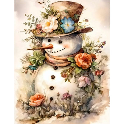 Flowers Snowman - Full Square Drill Diamond Painting 30*40CM